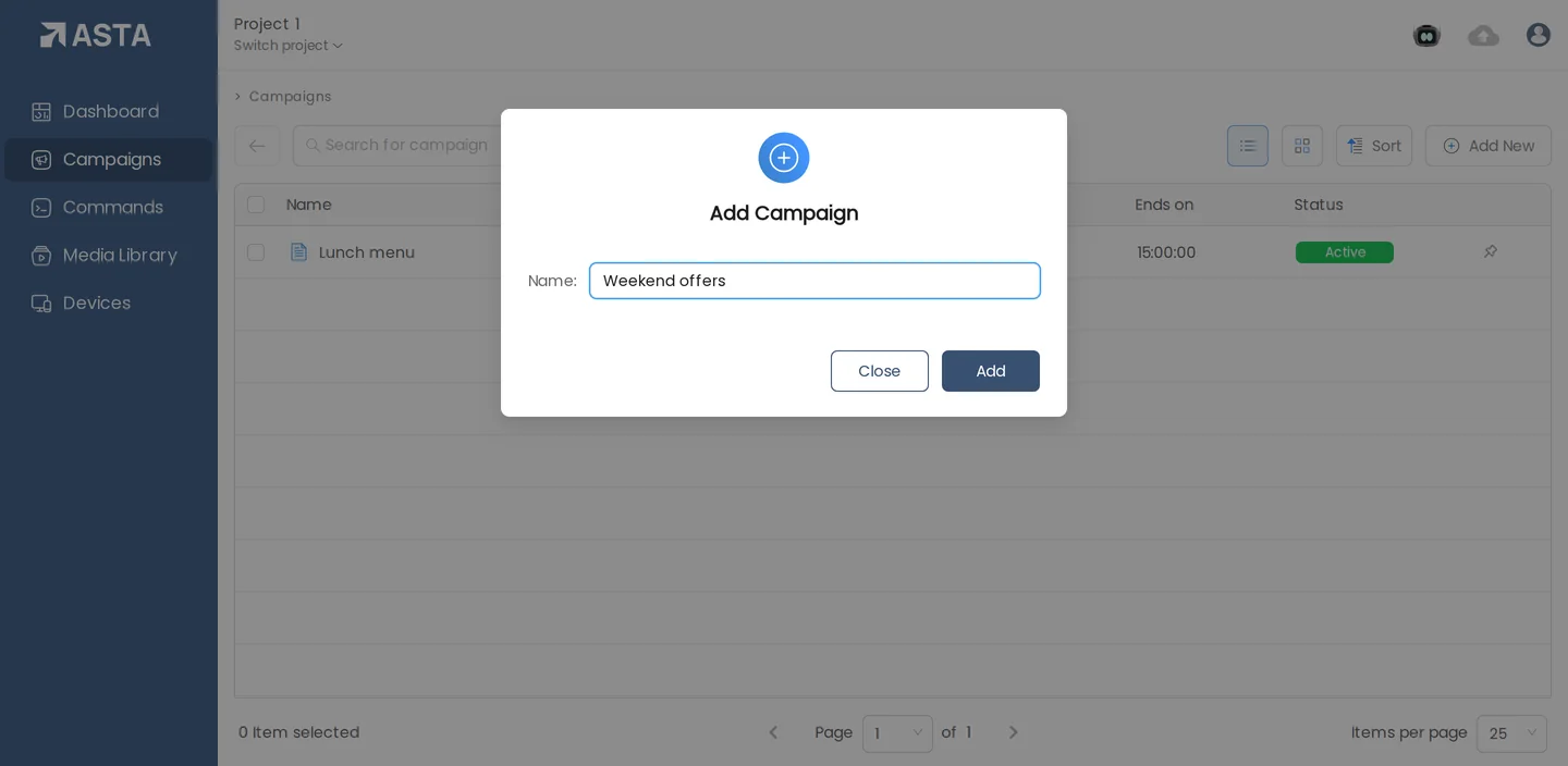 The Add Campaign dialog
