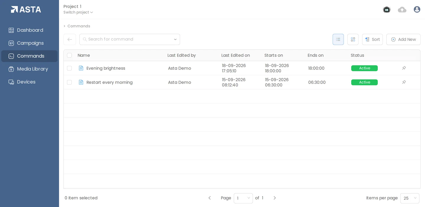 The Commands list