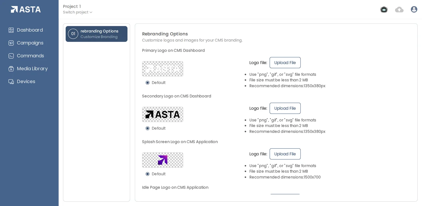 The Control Panel's Rebranding Options