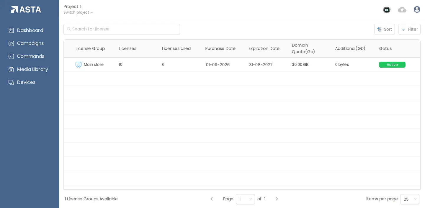 The Licenses page
