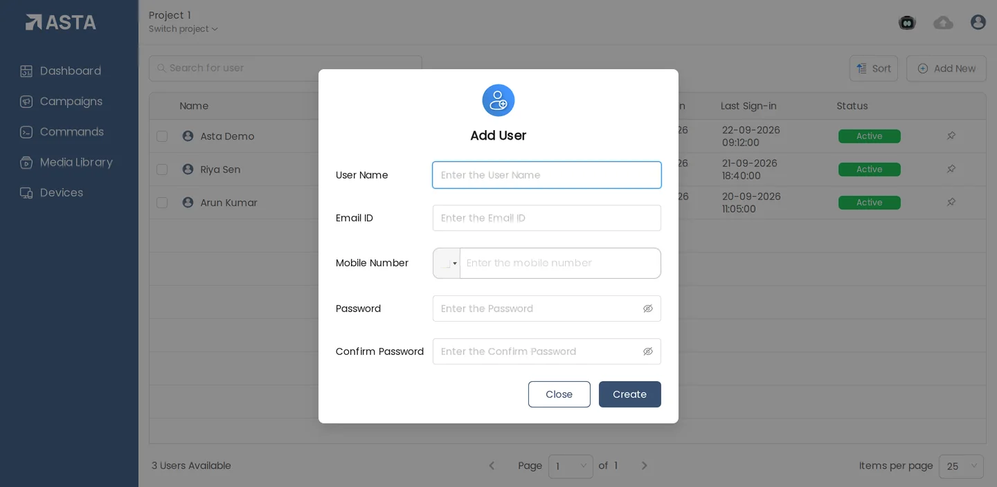 The Add User dialog